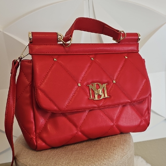 Badgley Mischka Red Quilted Handbag - Picture 1 of 7